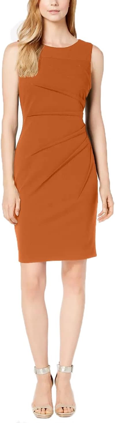 Calvin Klein Womens Starburst Sleeveless Pintuck Sheath Dress Tan 8