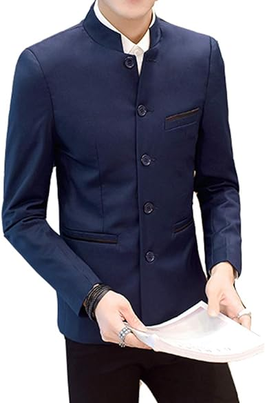 Men's Chinese Tunic Suits Mandarin Collar Formal Jacket Slim Fit Front Button Blazer Traditional Uniform Groom Dress