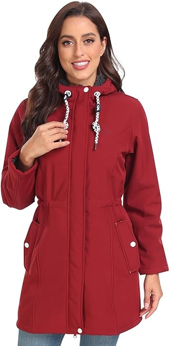 USHARESPORTS Women's Fleece Jacket Long Ladies Soft Shell Warm Winter Coat Windproof Windbreaker Hood