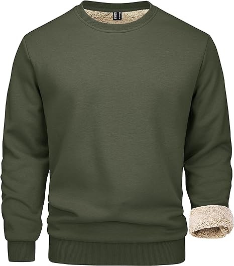 MAGCOMSEN Men's Sherpa Lined Sweatshirts Fleece Pullover Basic Tops Warm Crewneck Winter Sweatshirt