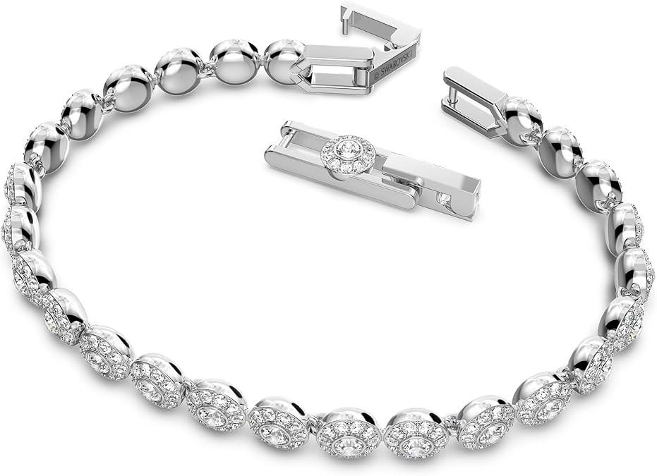 Swarovski Una Angelic Tennis Bracelet, Clear circle-cut Swarovski Crystals with Matching Crystal Pavé on a Rhodium Tone Finish Setting, Part of the Swarovski Una Angelic Collection