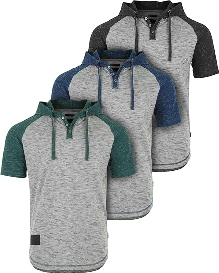 ZIMEGO Men’s Color Block Short Sleeve Casual Fashion Hip Hop Hooded Henley Shirt