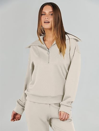 Prinbara 2 Piece Outfits for Women Pullover Half Zip Sweatsuit Tops and High Waisted Pants Casual Jogger Lounge Sets