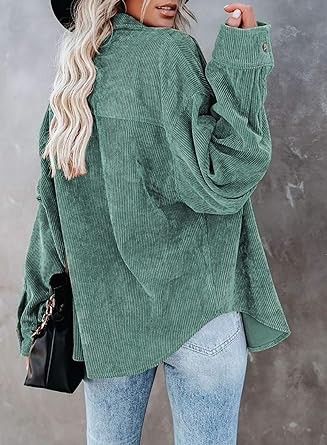Dokotoo Womens Corduroy Button Down Shirts Boyfriend Long Sleeve Oversized Blouses Tops