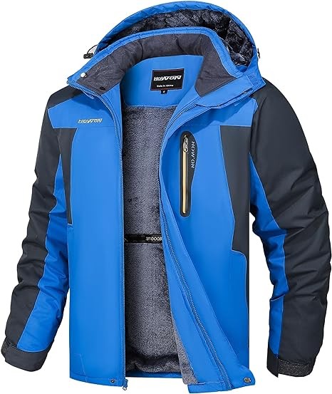 HOW'ON Men's Waterproof Ski Jacket Windproof Rain Jacket Winter Warm Hooded Coat