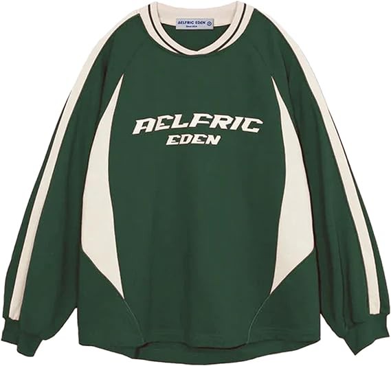 Aelfric Eden Oversized Crewneck Sweatshirts For Men Red Vintage Graphic Pullover Loose Fit Streetwear Long Sleeve Top