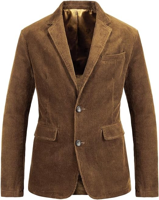 chouyatou Men's Vintage Casual Work Wear Corduroy Suit Blazer Jacket Sport Coat