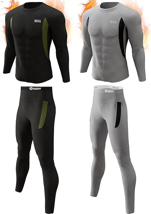 romision Thermal Underwear for Men, Fleece Base Layer Top & Bottom Set, Insulated Long Johns for Cold Weather Hunting