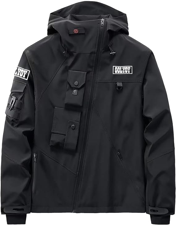 GOLYOY Bomber Jacket Men Lightweight Techwear Windbreaker Multi-Pocket Zip Up Streetwear Tactical Jacket For Men
