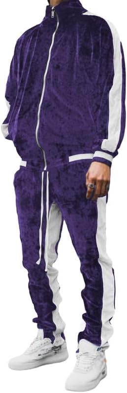KISSQIQI Velour Tracksuit Mens 2 Piece Velvet Zipper Jacket Drawtsring Waistband Sweatpants Sweatsuits Set Casual Outfits