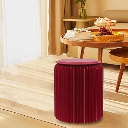 ZEYGC 11 Inch Red Paper Folding Stool with Cushion Portable Honeycomb Furniture Foot Stool, Art Folding Chair for Home Decorations