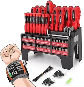 Sunplux 119Pcs Magnetic Screwdriver Set, Screwdriver Bit Set Hex Key Set Magnetic Wristband with Plastic Racking, Ideal Gifts for Men