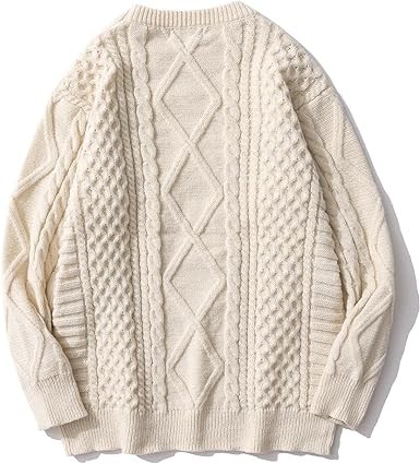 Aelfric Eden Cable Knit Sweater Women Vintage Chunky Cream Sweater Men Woven Crewneck Knitted Pullover White