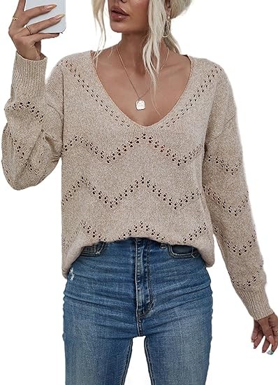 EVALESS Women's Crochet Sweater Top Hollow Out Long Sleeve Pullover Tops Fall Outfits Fashion 2023