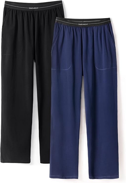 DAVID ARCHY Men's Comfy Jersey Soft Cotton Knit Pajama Long John Lounge Sleep Pants 2 Pack