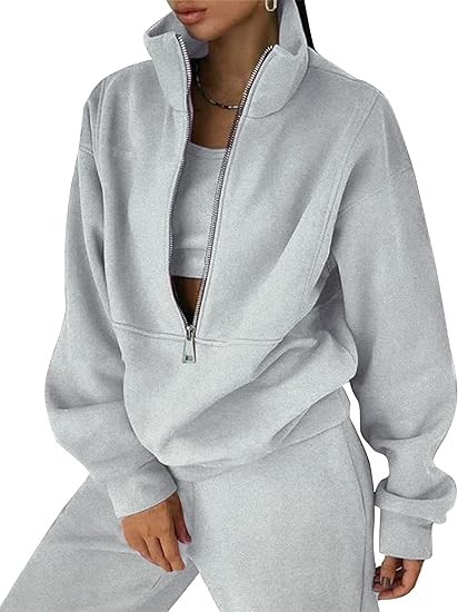 PEHMEA Women's 2 Piece Outfit Fleece Half Zip Sweatshirt and Joggers Pants Set Y2K Tracksuit Sweatsuit