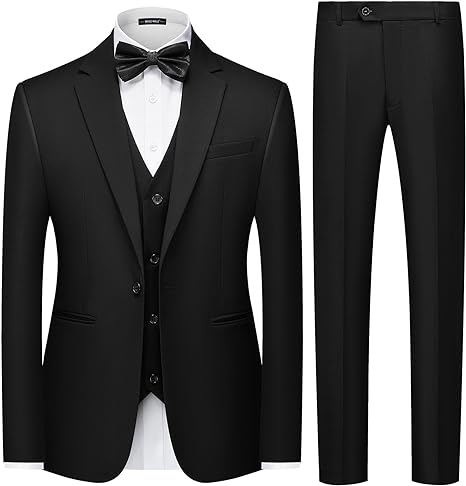 MAGE MALE Men's 3 Pieces Solid One Button Suit Elegant Slim Fit Single Breasted Party Tuxedo Blazer Vest Pants Set
