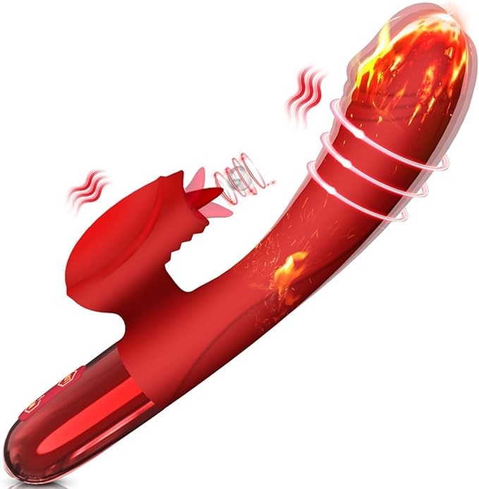 Rabbit Vibrator Dildo for Women Vaginal Health , G Spot with Tongue Licking 10 Vibration Realistic Anal Vibrating Clitoral Clit G Stimulation , Heated Adult Sex Toys