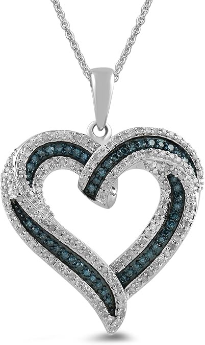 Essentials Sterling Silver Blue and White Diamond Heart Pendant Necklace (1/2 cttw), 18" (previously Amazon Collection)