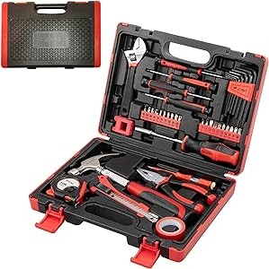 EVART 41 piece Tool Set, DIY home Tool Kit, Men and Women Tool set, Drywall, Carpentry, and Electrical Repairs. Small, Handy, and Durable.