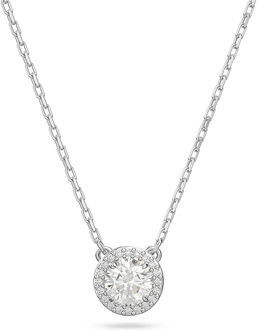 Swarovski Angelic Pendant with Circular Clear Crystal and Clear Crystal Pavé on a Rhodium Plated Chain