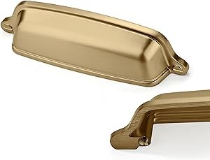 CABDM 15 Pack 3-3/4 inch (96mm) Brushed Satin Brass Cabinet Cup Pulls Brushed Gold Drawer Pulls Kitchen Hardware Cabinet Handles Drawer Handles Knobs Cup Pull.