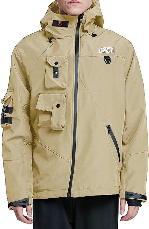GOLYOY Bomber Jacket Men Lightweight Techwear Windbreaker Multi-Pocket Zip Up Streetwear Tactical Jacket For Men