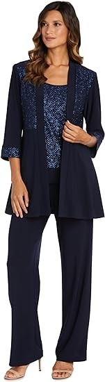 R&M Richards Women s Two-Piece Lace Detail Pant Suit Set