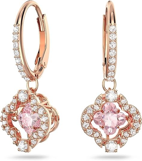 SWAROVSKI Sparkling Dance Clover Necklace, Earrings, and Bracelet Jewelry Collection, Rose Gold Tone Finish, Pink Crystals, Clear Crystals