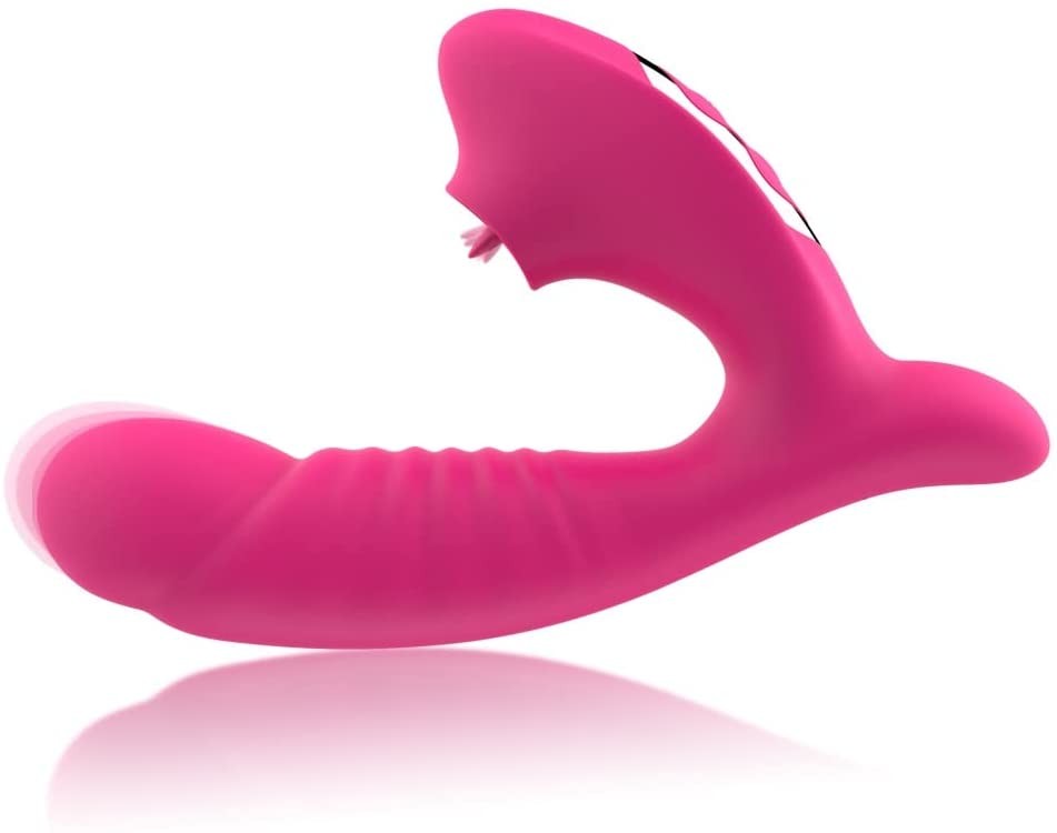 2 in 1 Tongue Licking and G Spot Vibrator Dildo Toy for Women, 7 Tongue Licking and 10 Vibration Modes, Clit Stimulator Breast Nipple, Adult Sensory Clitoral Vaginal and Anal Sex Toy for Quick Orgasm