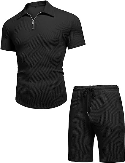 URRU Men's Polo Shirt and Shorts Set Summer Outfits Fashion Casual Short Sleeve Polo Suit for Men 2 Piece Shorts Sweatsuits