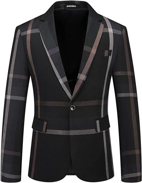 Mens Plaid Blazer Sports Coat Casual Slim Fit Checkered Blazer for Men Wedding