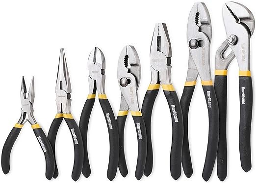 HURRICANE 7 Pieces Pliers Set, 8 inch Groove Joint Pliers, 8 inch Slip Joint, 7 inch Linesman, 6 inch Slip Joint, 6 inch Diagonal, 6 inch Long Nose, Mini Long Nose, for DIY & Home Use