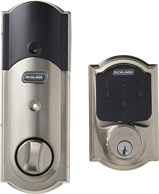 SCHLAGE Z-Wave Connect Camelot Touchscreen Deadbolt with Built-In Alarm, Satin Nickel, BE469 CAM 619, Works with Alexa via SmartThings, Wink or Iris