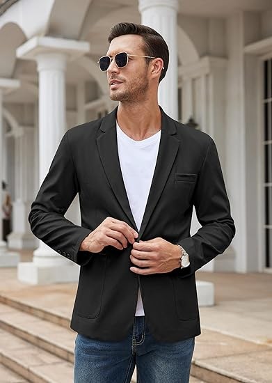 COOFANDY Men's Casual Linen Blazer Lightweight Regular Fit Sport Coat One Button Suit Jacket