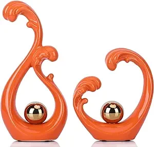 DOVDOV Orange and Gold Home Decor, Ceramic Statue 2-Piece Set Set, mid-Century Decor for entryway Table Decor, Dining Table Decor Centerpiece, Office, TV Stand and Accessories