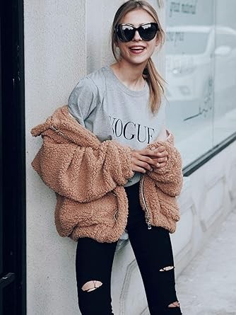 PRETTYGARDEN Women's 2023 Fashion Winter Coat Long Sleeve Lapel Zip Up Faux Shearling Shaggy Oversized Shacket Jacket
