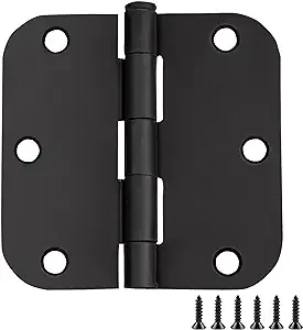 Door Hinges for Interior Doors 12-Pack 3.5-inch x 3.5-inch – Rounded 5/8-inch Radius Steel Door Hinge – Matte Black – Fits Standard Doors – Design House 189761