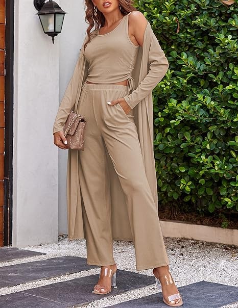 Ekouaer Women's 3 Piece Knit Lounge Set Sweatsuit