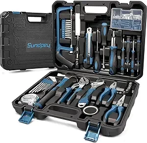 Sundpey Home Tool Kit 148-Pcs - Household Basic Complete Hand Repair portable Tool Set with Case & Ratcheting Screwdriver & Hex Key & Pliers & Wrench & Voltage Tester & Water Pump Plier for Men Women