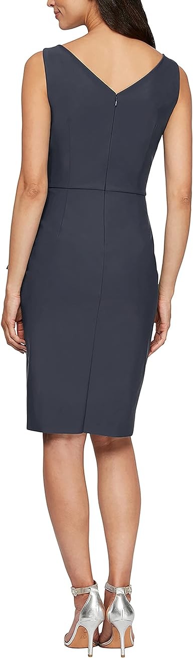 Alex Evenings Women's Slimming Short Ruched Dress with Ruffle(Petite and Regular)