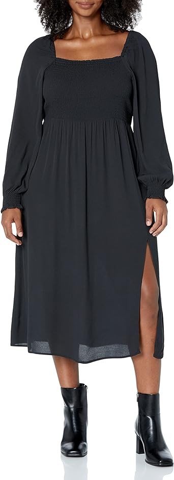The Drop Women's Karl Long-Sleeve Smocked Bodice Midi Dress