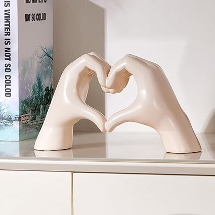 Xmeden Beige Gesture Decor, Love Finger Aesthetic Statues, Modern Art Sculpture, Personalized Finger Home Decoration, Boho Beige Decor for Coffee Office Desktop Wedding Living Room