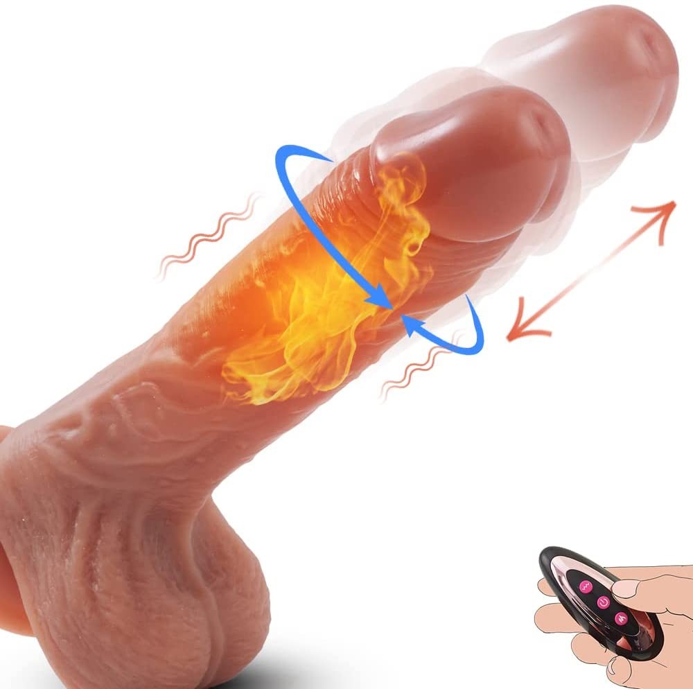 Realistic Thrusting Dildo Vibrator with 360° Rotation and Heating, Telescopic Vibrating Dildos for G-Spot Anal Play, Automatic Silicone Penis Sex Toy for Woman Couples with Suction Cup 8.5*1.5Inch
