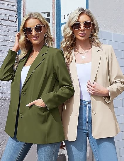 MEROKEETY Women's 2023 Fall Casual Blazers Long Sleeve Lapel Open Front Button Work Blazer Jackets with Pockets