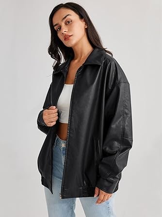 Trendy Queen Women's Leather Jackets Oversized Faux Motorcycle Plus Size Moto Biker Coat Fall Outfits Fashion Clothes 2023