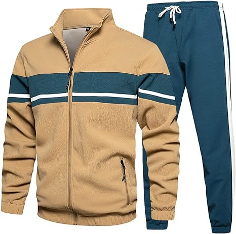 LBL Men's Sweat Suit 2 Piece Outfit Casual Contrast Sports Jogging Tracksuits Set