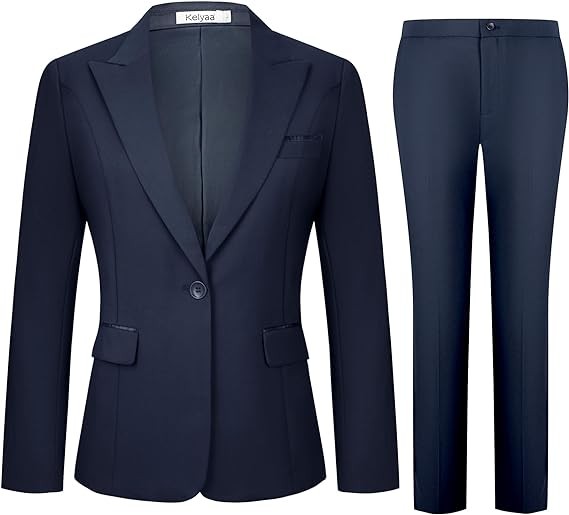 Kelyaa Women's 2 Piece Business Office Suit Lady Peaked Lapel Slim Fit One Button Blazer Jacket and Pants Set