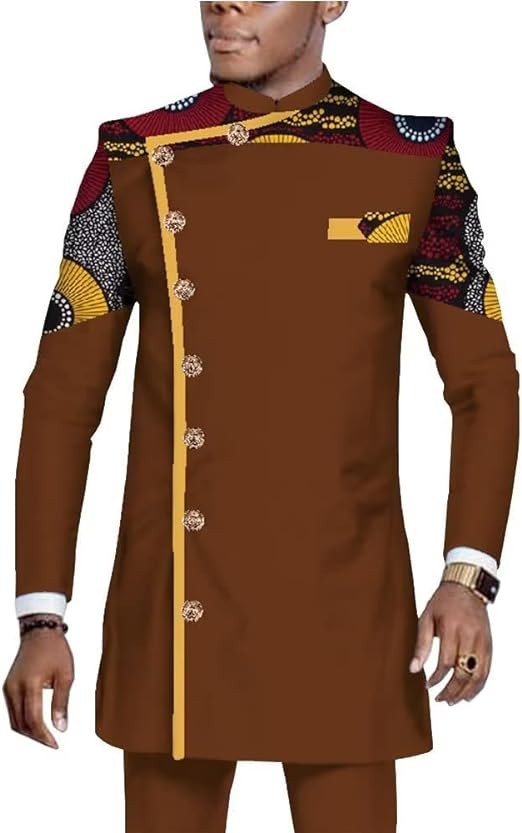 UOUNUT African Clothing for Men Dashiki Outfits Long Sleeve Shirt and Pants Plus Size 2 Pieces Set African Mens Clothes