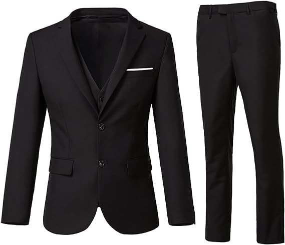 Holivyer Men's 3 Piece Slim Fit Suit Set, Two Button Blazer Solid Jacket Vest Pants Wedding Business Suit